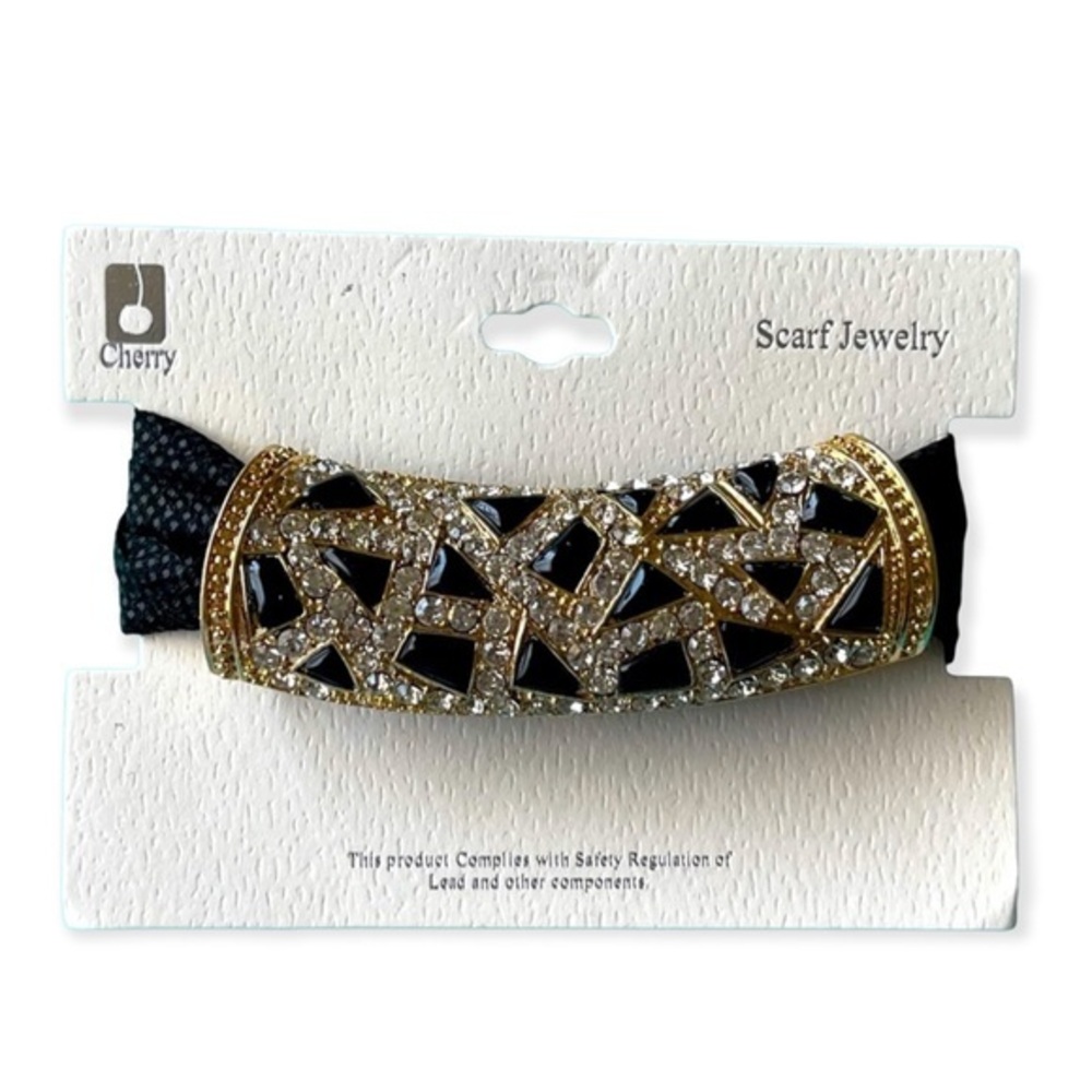 🫶🏻 Scarf Ring Black Gold Rhinestone